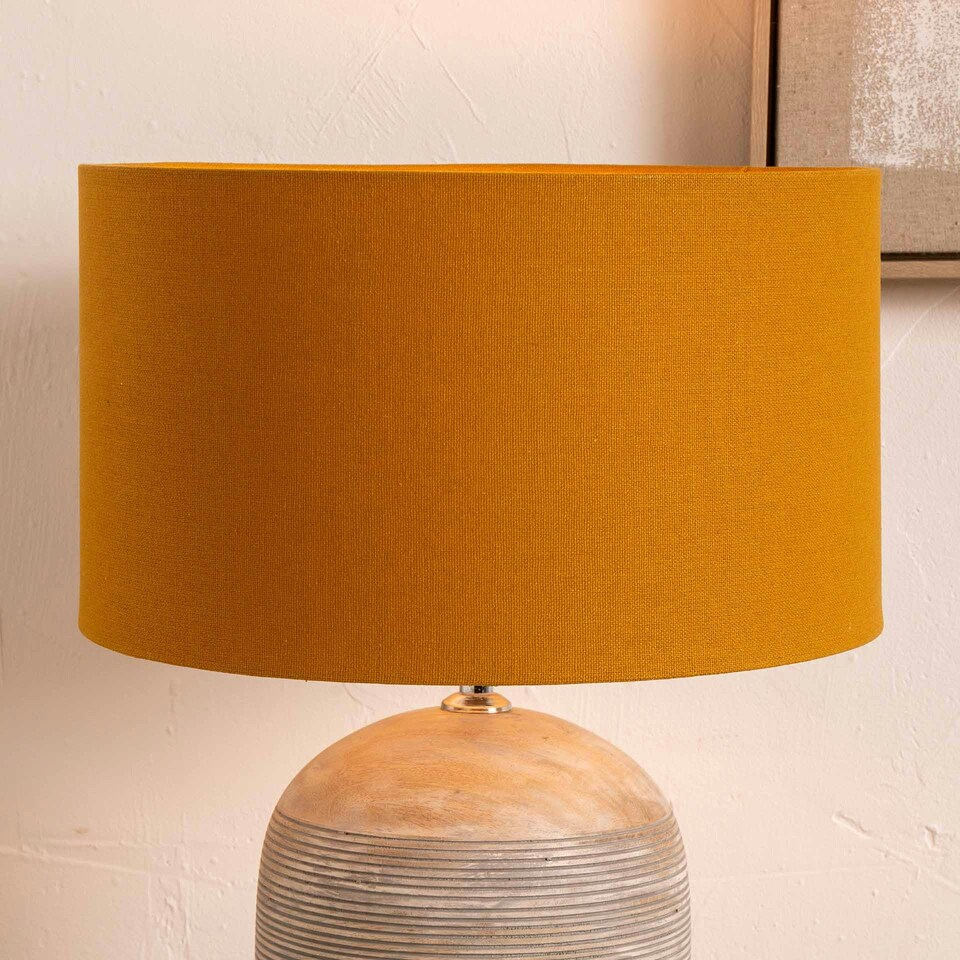 image 1 of 30cm Mustard Yellow Handloom Cylinder Table Lampshade