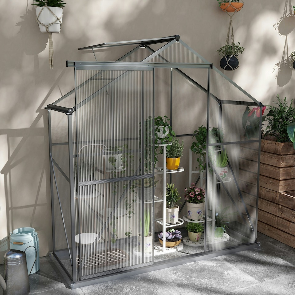 image 1 of Outsunny 6 x 2.5ft Polycarbonate Greenhouse Aluminium Green House