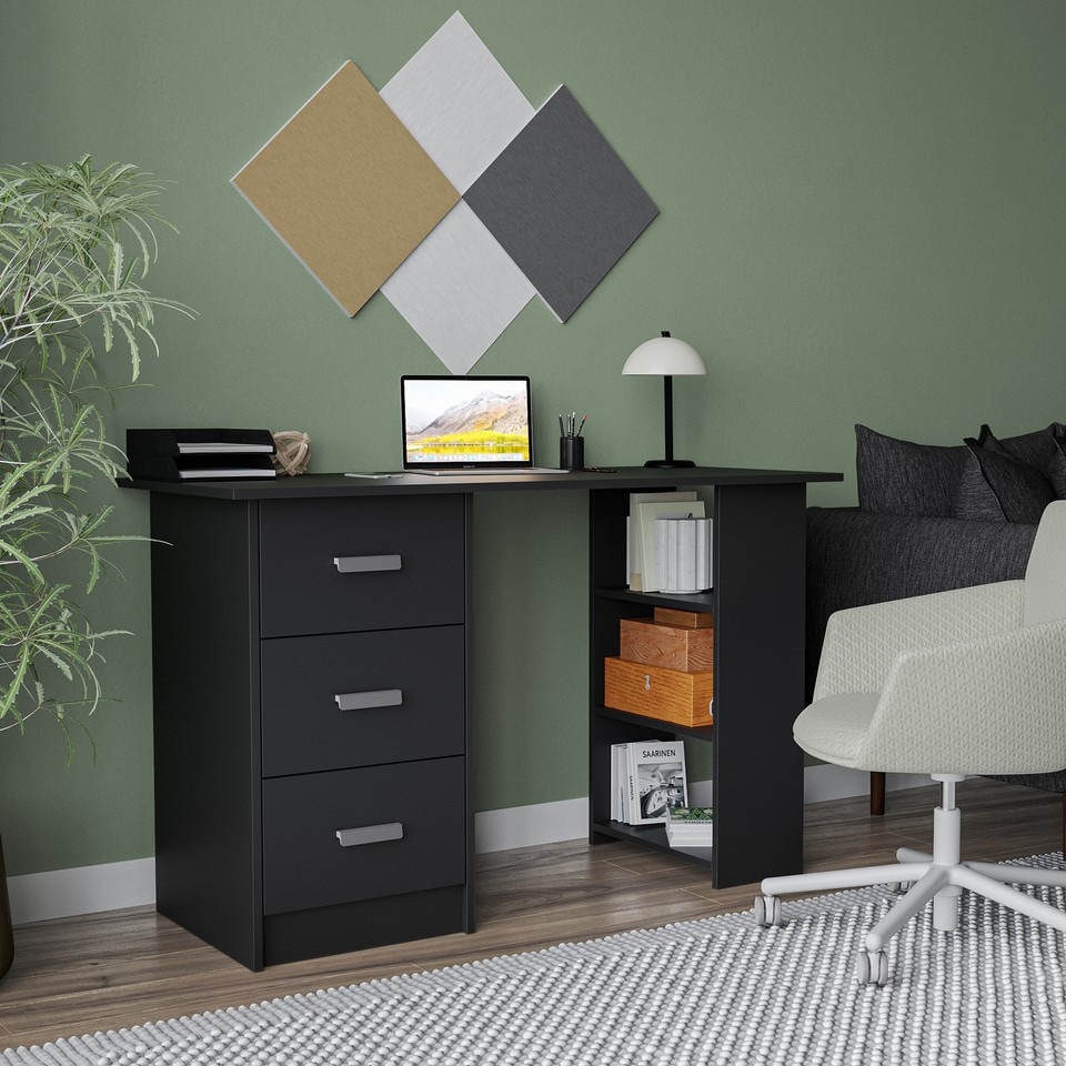 image 1 of Large Computer Desk Office Makeup Vanity Dressing Table Bedroom Drawers Shelves | Clear | Black