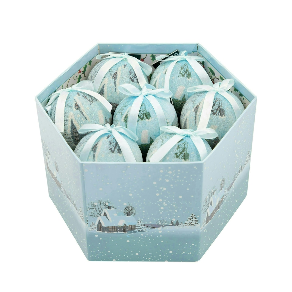 image 1 of 14pc Frosted Snow Xmas Village Bauble