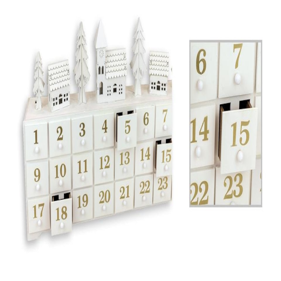 Christmas White Wooden Scene Design Advent Calendar With LED