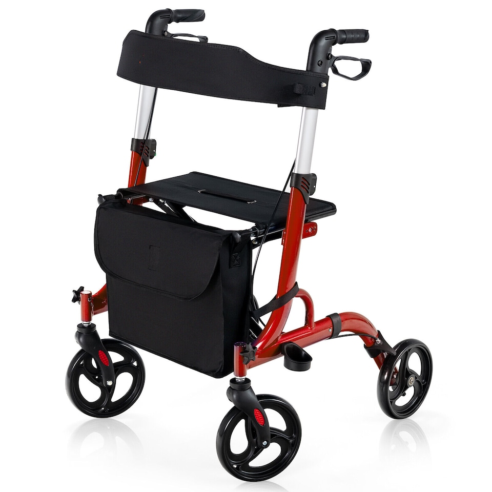 image 1 of COSTWAY 2 in 1 Walker Aluminium Mobility Walking Aid Red