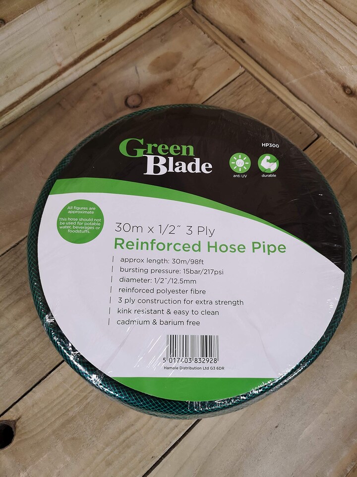 image 1 of 30m Reinforced Garden Hose Pipe / Hosepipe in Green | Black | Black