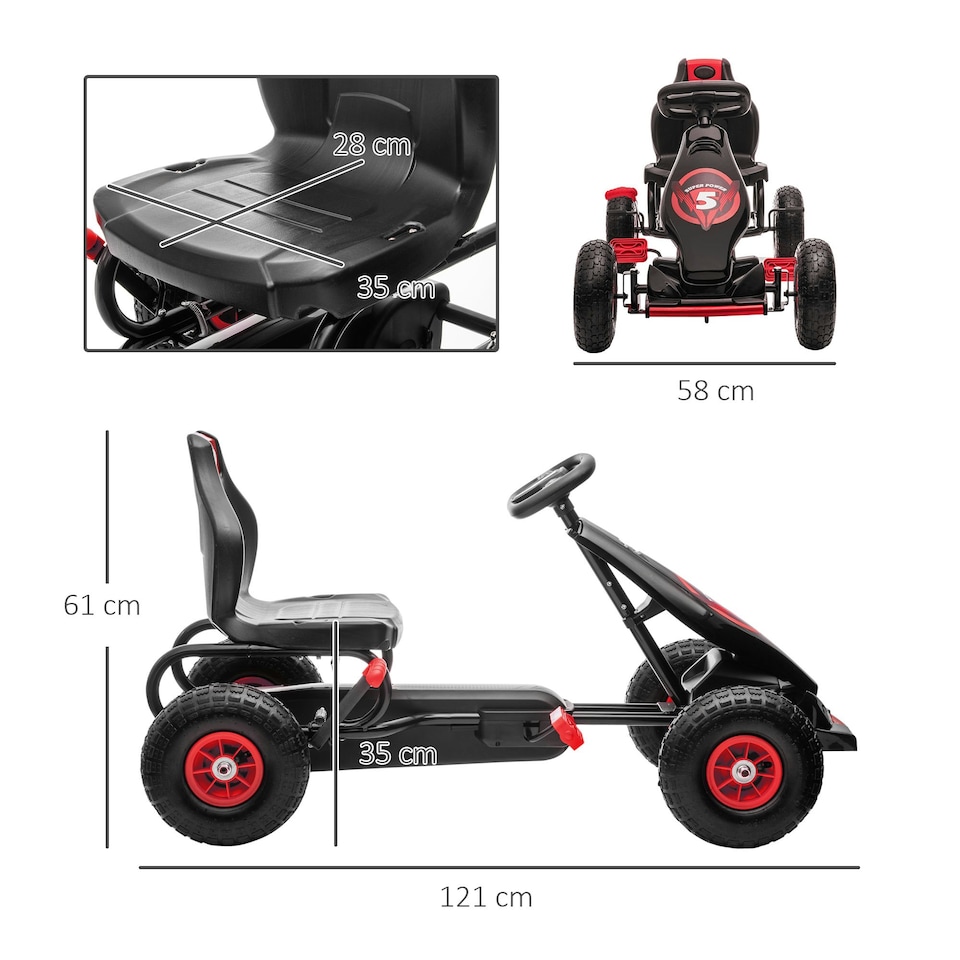 image 1 of HOMCOM Children Pedal Go Kart w/ Adjustable Seat, Rubber Wheels, Brake - Red
