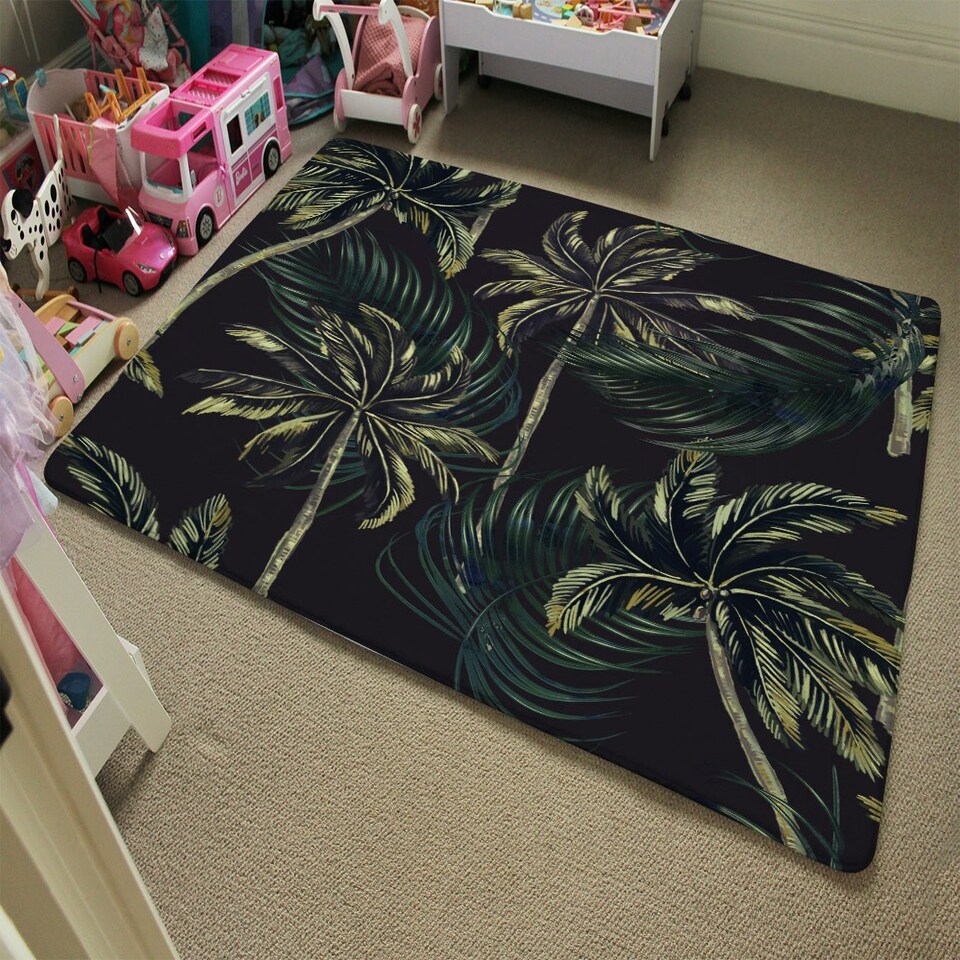 image 1 of Green Palm on Black (Rug) Green | XL: 160x230cm