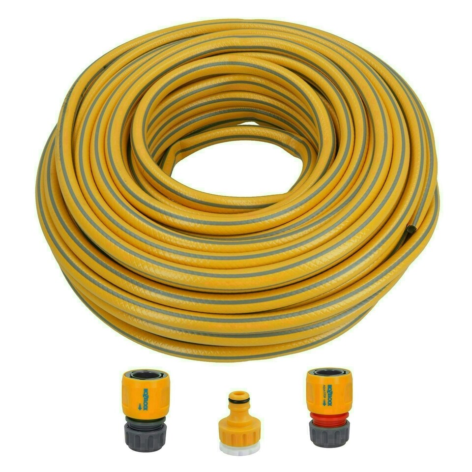 image 1 of Hozelock Starter Garden Hose Pipe 12.5mm 30m PVC Watering Yard & Fittings Yellow