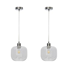 Set of 2 Bletch - Clear Glass with Chrome Pendant Fittings | Clear | Clear | 2