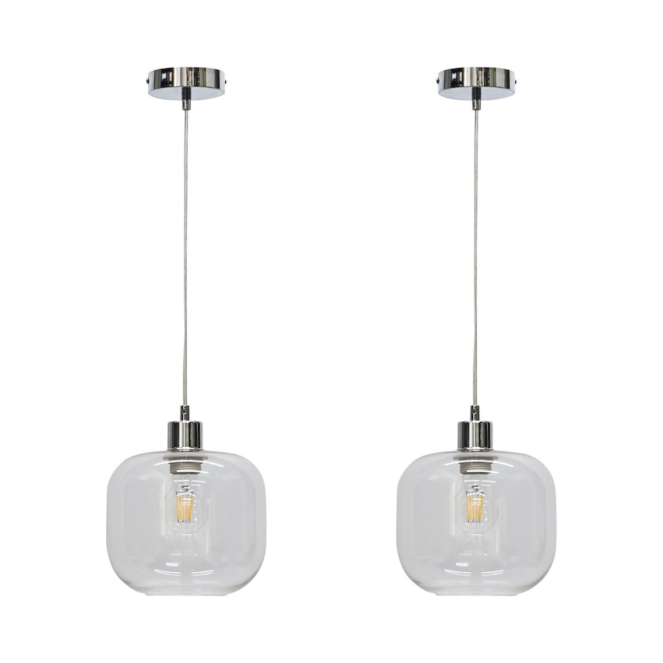 image 1 of Set of 2 Bletch - Clear Glass with Chrome Pendant Fittings | Clear | Clear | 2