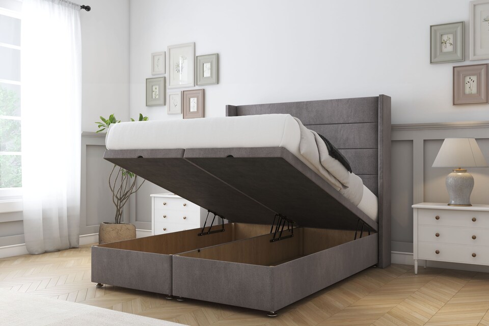 image 1 of Sloomy Sterling Slate Naples Ottoman Bed Base With 54" Wingback Headboard 4' Small Double | Grey | Slate | Small Double | 1