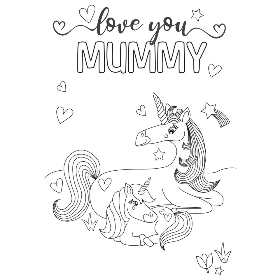 image 1 of Unicorns Design Love You Mummy Mother's Day Card with Colouring Activity and Stickers