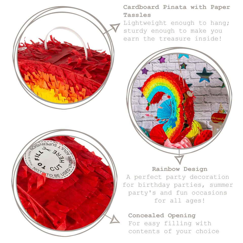 image 1 of Pinatas Rainbow Cardboard Pinata, Stick & Blindfold Set - W53cm x D9cm x H36cm - Multi
