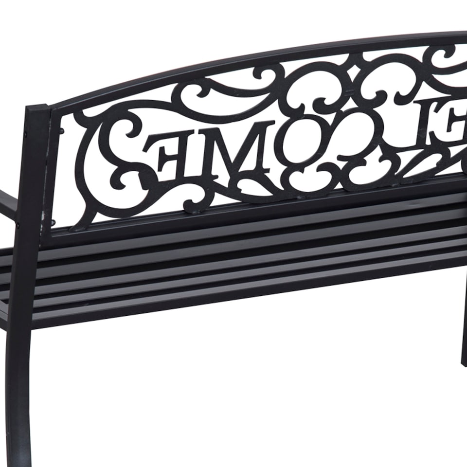 image 1 of Outsunny Garden Bench, Metal Outdoor Bench Seat, 2 Seater Patio Loveseat with Welcome Backrest, Armrests and Slatted Seat, 240 KG Capacity for Park, Porch, Black