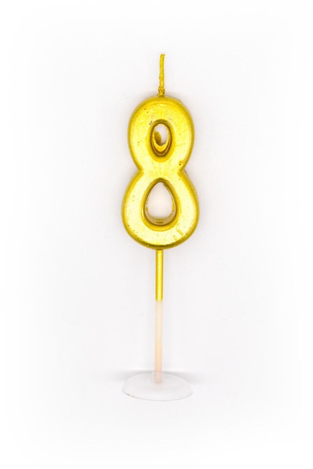 image 1 of Gold Number 8 Candle | Gold