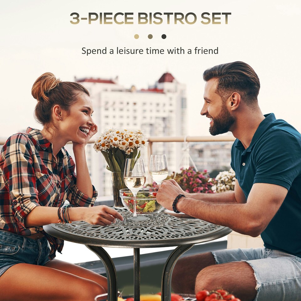image 1 of Outsunny 3 Piece Patio Bistro Set Outdoor Table Set with Umbrella Hole