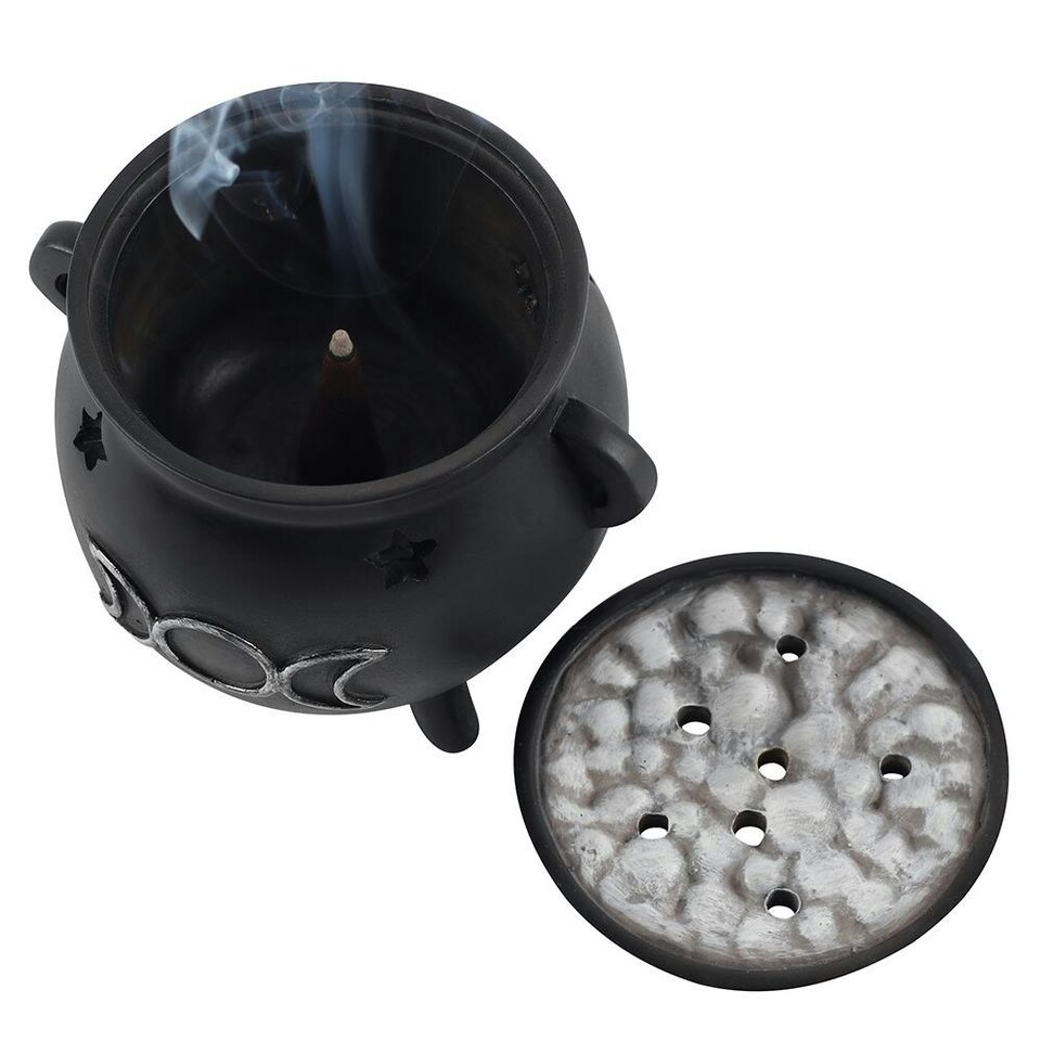 image 1 of Something Different Triple Moon Cauldron Backflow Incense Burner - Black - One Size