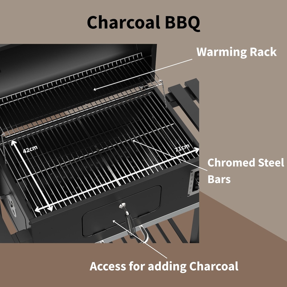 image 1 of Woodland Grill Heavy Duty Charcoal BBQ Grill with Foldable Side Shelves, Black - OC01CBQ5032 | Black | 1
