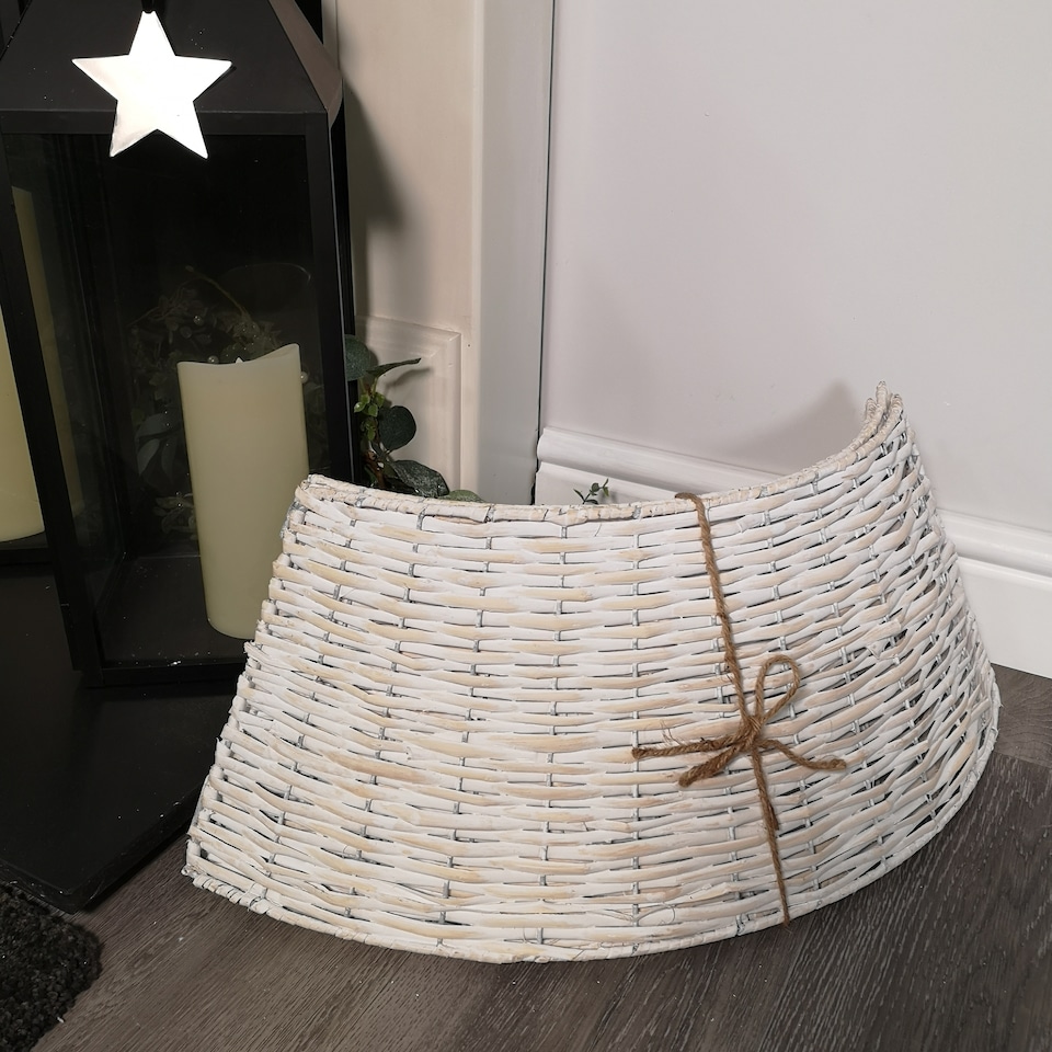 image 1 of 40/58cm Samuel Alexander KD Willow Christmas Tree Skirt Wicker Rattan- Medium White Wash