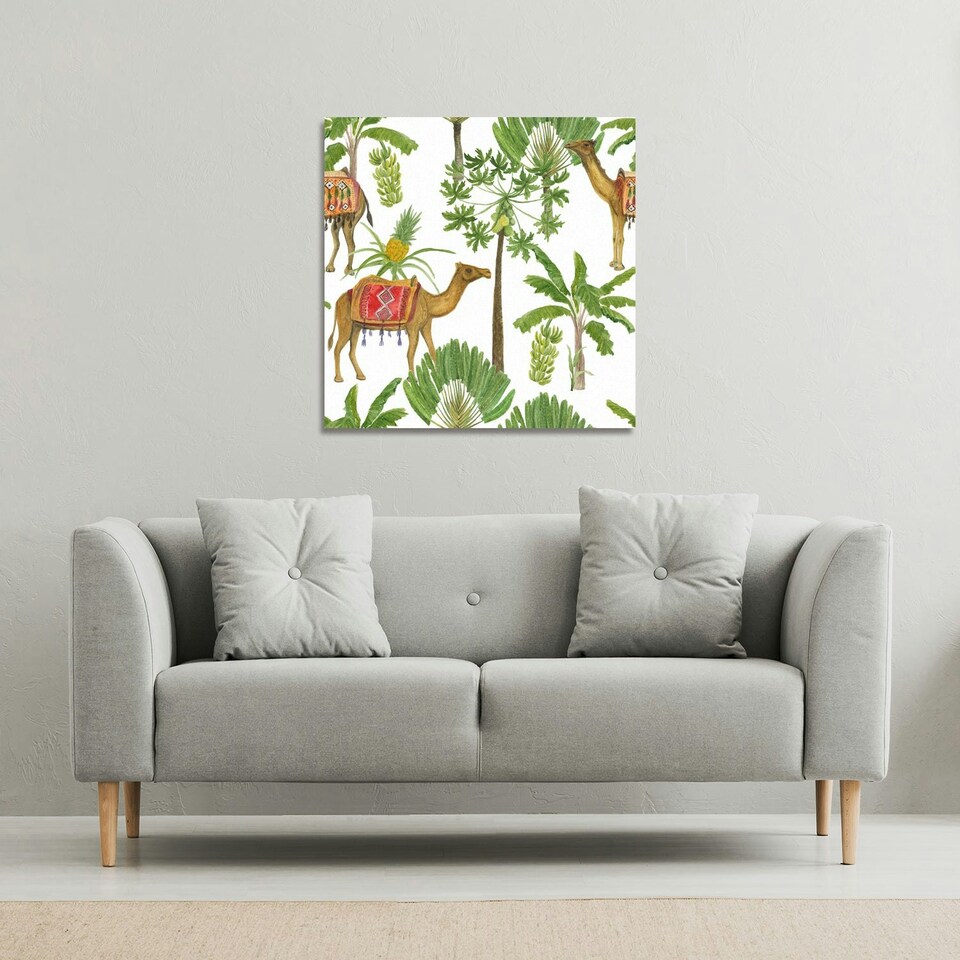 image 1 of Camels & Palm Trees (Canvas Print) 101 x 101 x 4cm