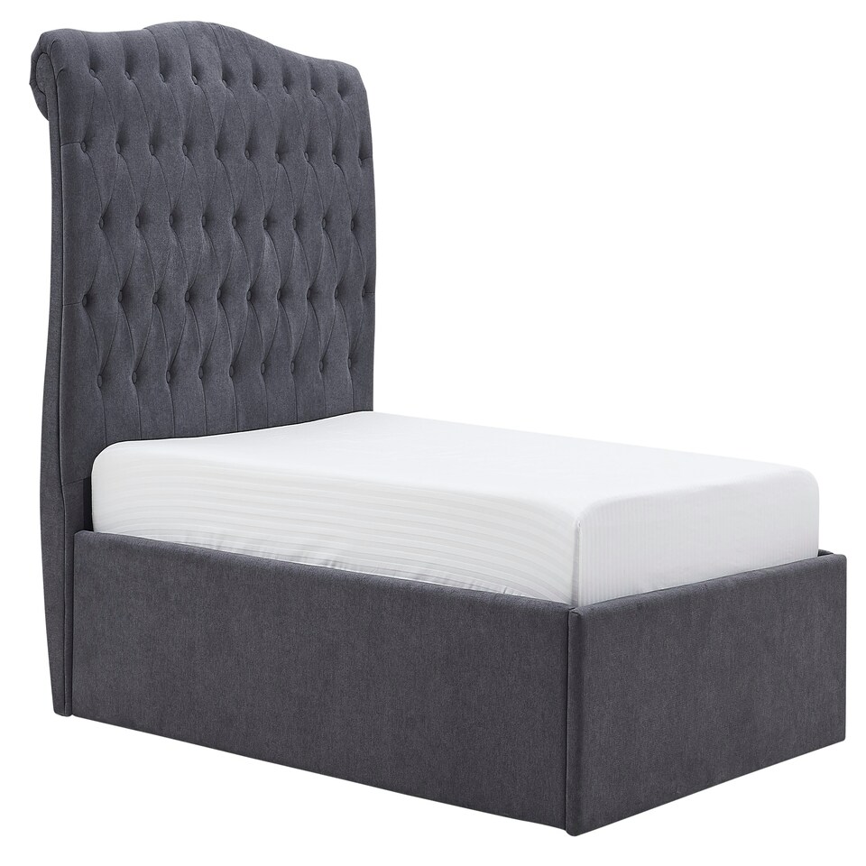 image 1 of 3ft Single Ottoman gas liftup storage bed frame,fabric upholstered, dark grey,buttoned back,curved bed frame,bedstead