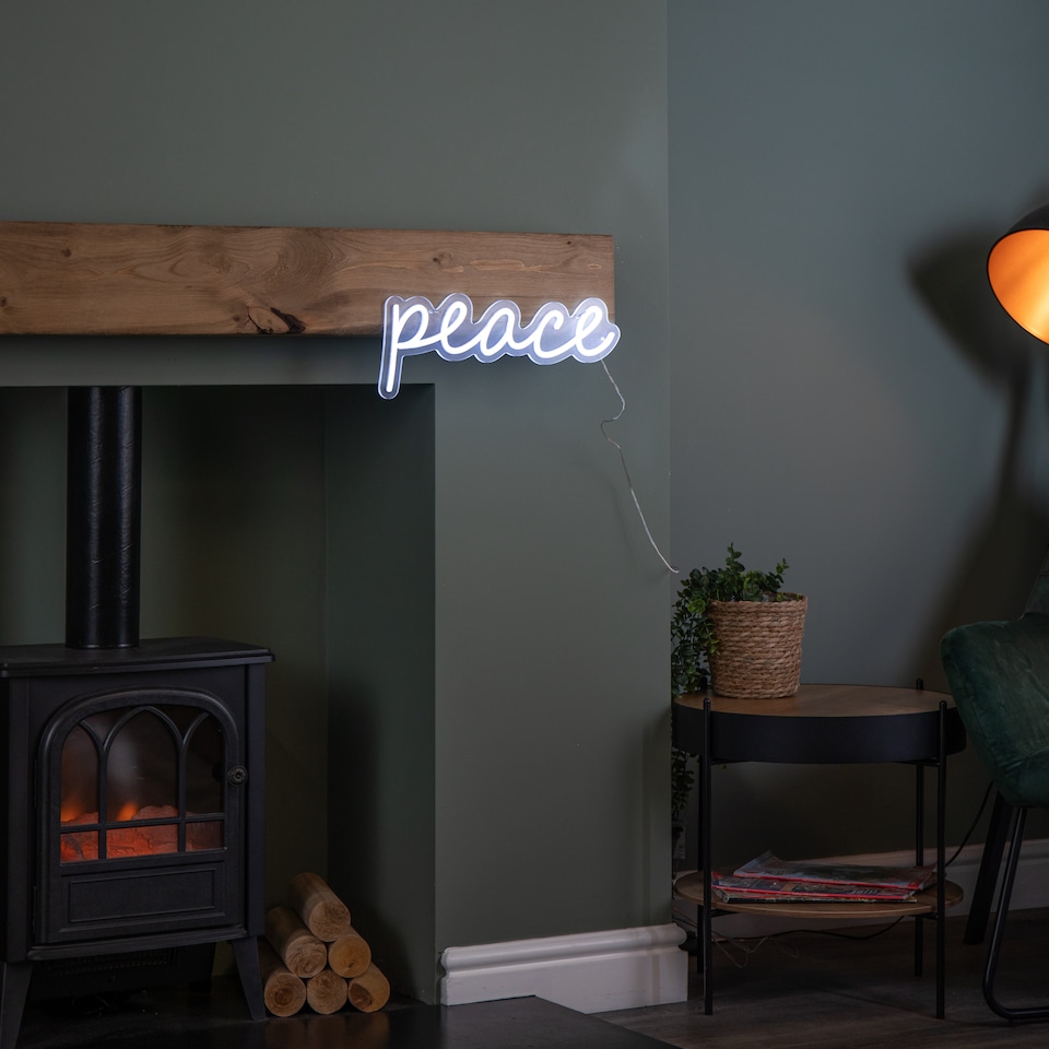 image 1 of 40cm Light up Neon Effect Peace Decorative Sign with 145 White LEDs