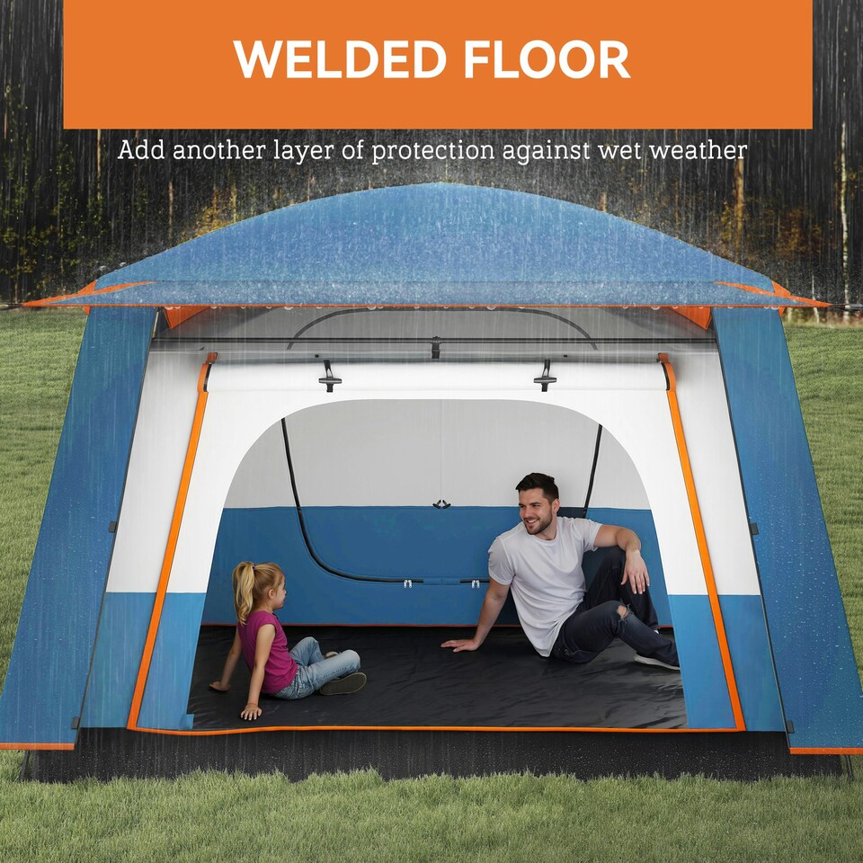 image 1 of Outsunny 4-6 Man Camping Tent with 2 Bedroom, 3000mm Waterproof, Blue 