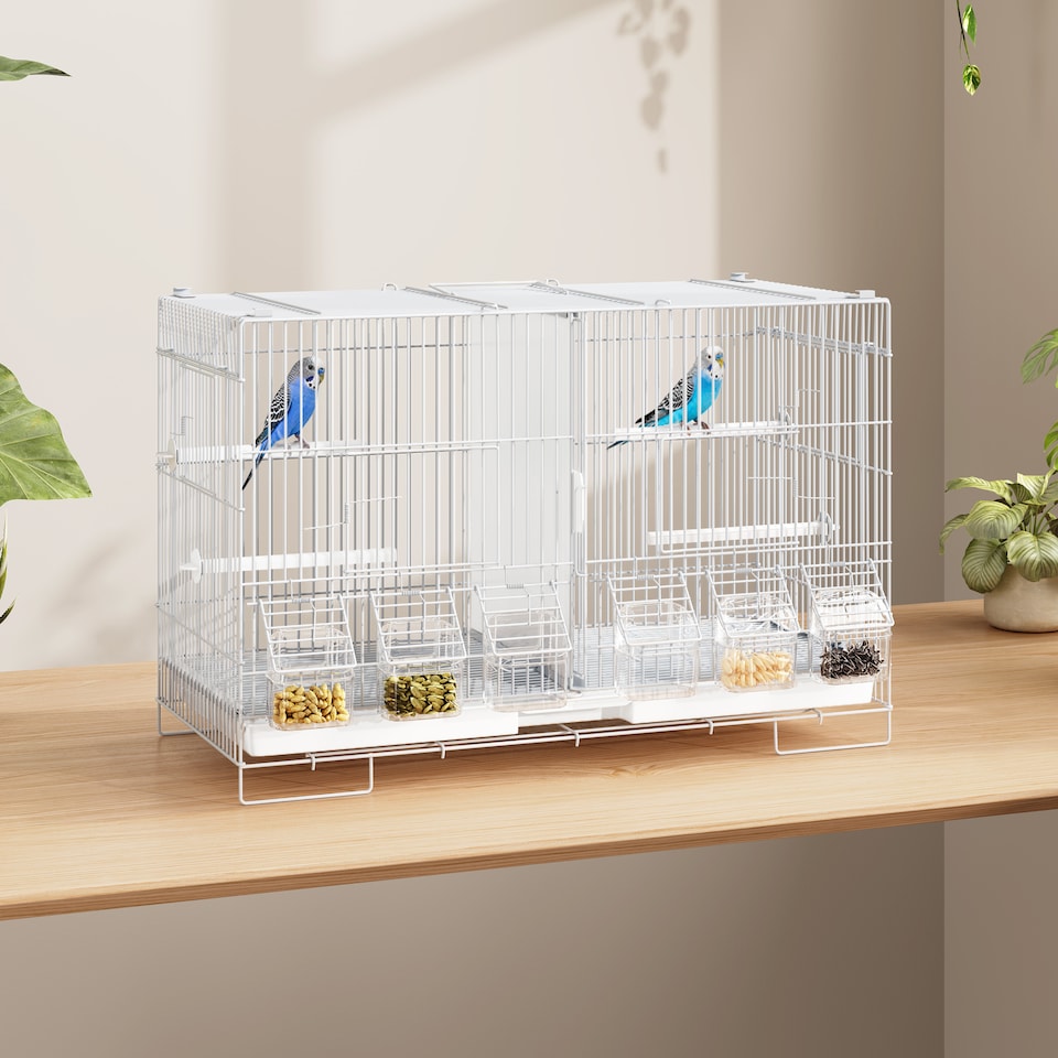 image 1 of Yaheetech Small Stackable Bird Cage for Budgies & Canaries, 60 × 26 × 39.5cm, 11mm Bar Spacing, Removable Divider & Slide-Out Tray, White