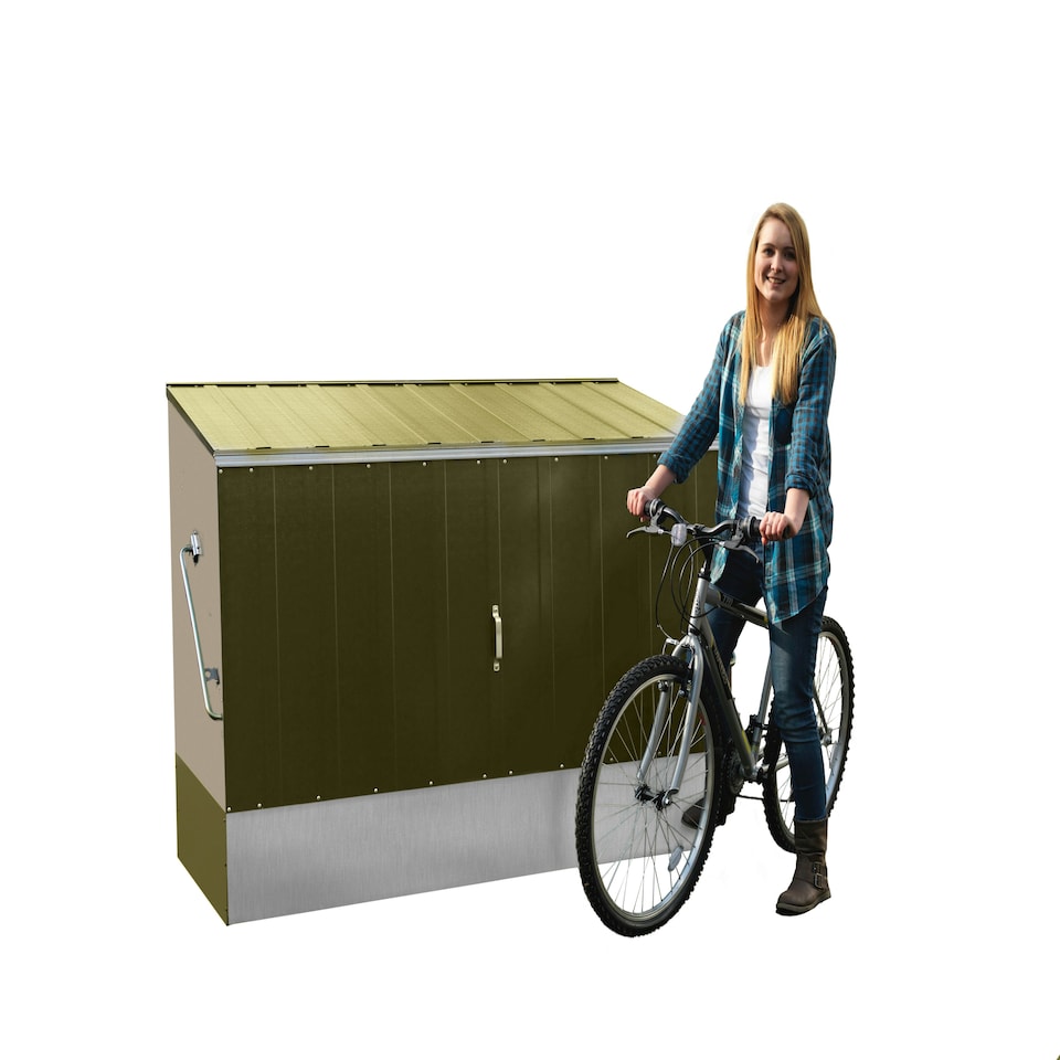 image 1 of Trimetals Bike Storage Shed with Ramp – Fits up to 3 Adult Bikes Cream