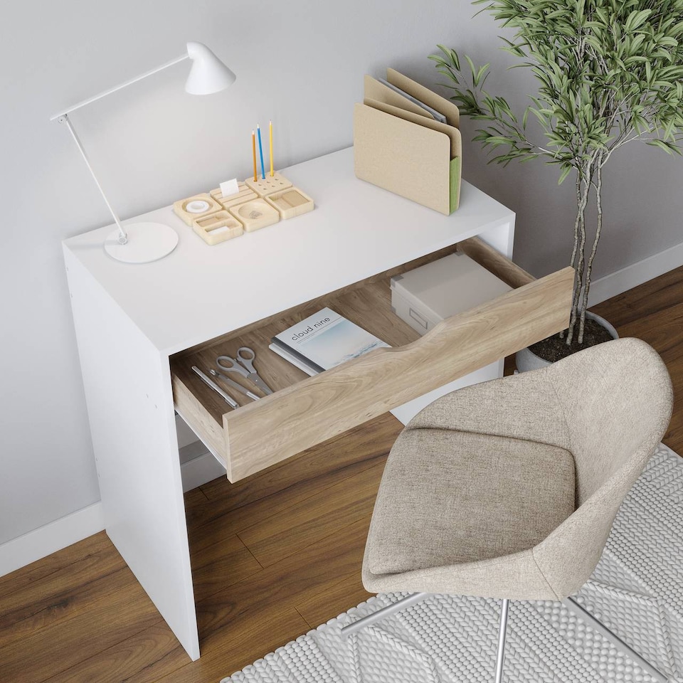 image 1 of 1 Drawer Dressing Table Console Desk, 75 x 40 x 75 cm | White | White & Oak | 9 x 42.5 x 77.5 | 1