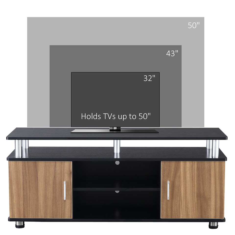image 1 of HOMCOM TV Cabinet Unit for TVs up to 50'' with Storage Shelf and Cupboards, Living Room Entertainment Center Media Console, Black and Walnut