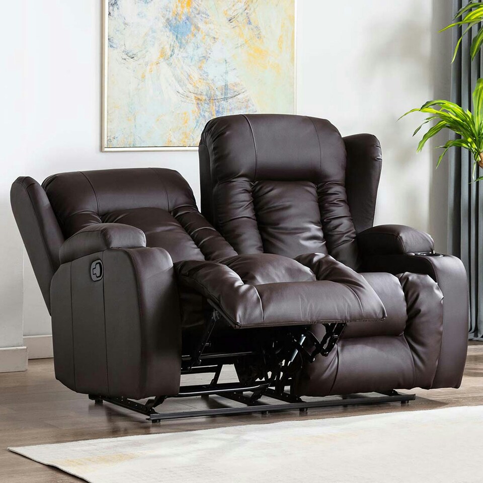 image 1 of Caesar 2 Seater Manual High Back Bonded Leather Recliner Sofa (Brown)