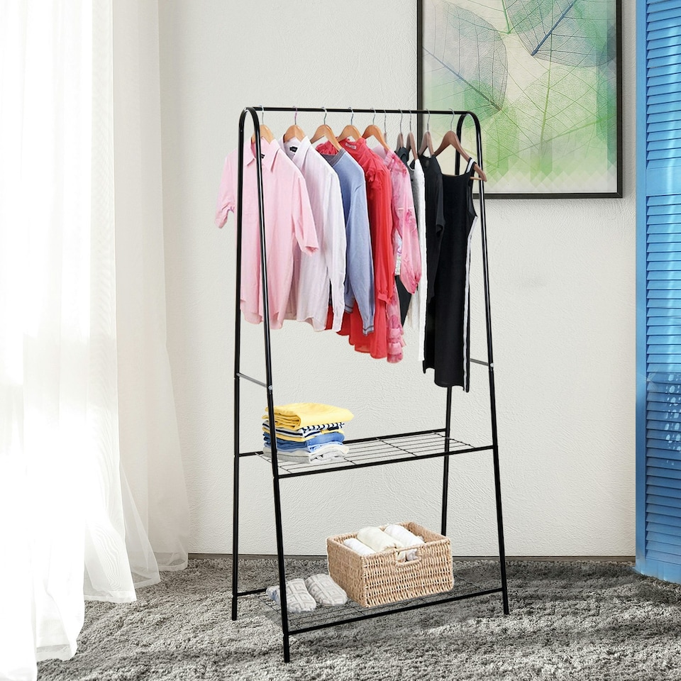 image 1 of HOMCOM A Shaped Clothes Rack Garment Hanger Hanging Rail 2-tier Shelving Metal