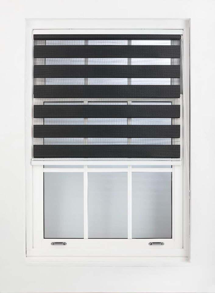 image 1 of FURNISHED Day and Night Roller Blinds Zebra Window Shades Made to Measure (W)150cm x (L)165cm | Black | Black | (W) 150cm x (L) 165cm