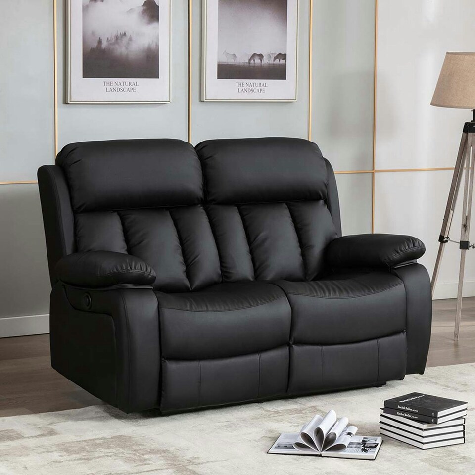 image 1 of Chester 2 Seater Electric High Back Bonded Leather Recliner Sofa (Black)