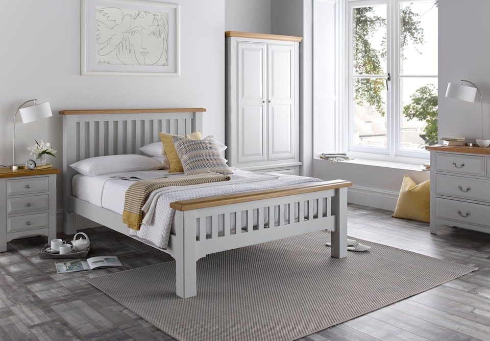 image 1 of 4ft6 Double Real oak & Light Grey Solid,strong,wood bed frame.Wooden bedstead