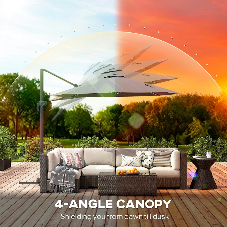 image 1 of Outsunny 3(m) Solar LED Cantilever Parasol Adjustable Garden Umbrella Dark Grey