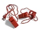image 1 of Bag of 100 Red Plastic Whistles with Lanyard Neck Cord