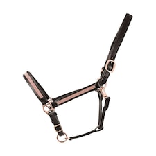 Hy Rosciano Leather Horse Headcollar - Brown/Rose Gold - Full