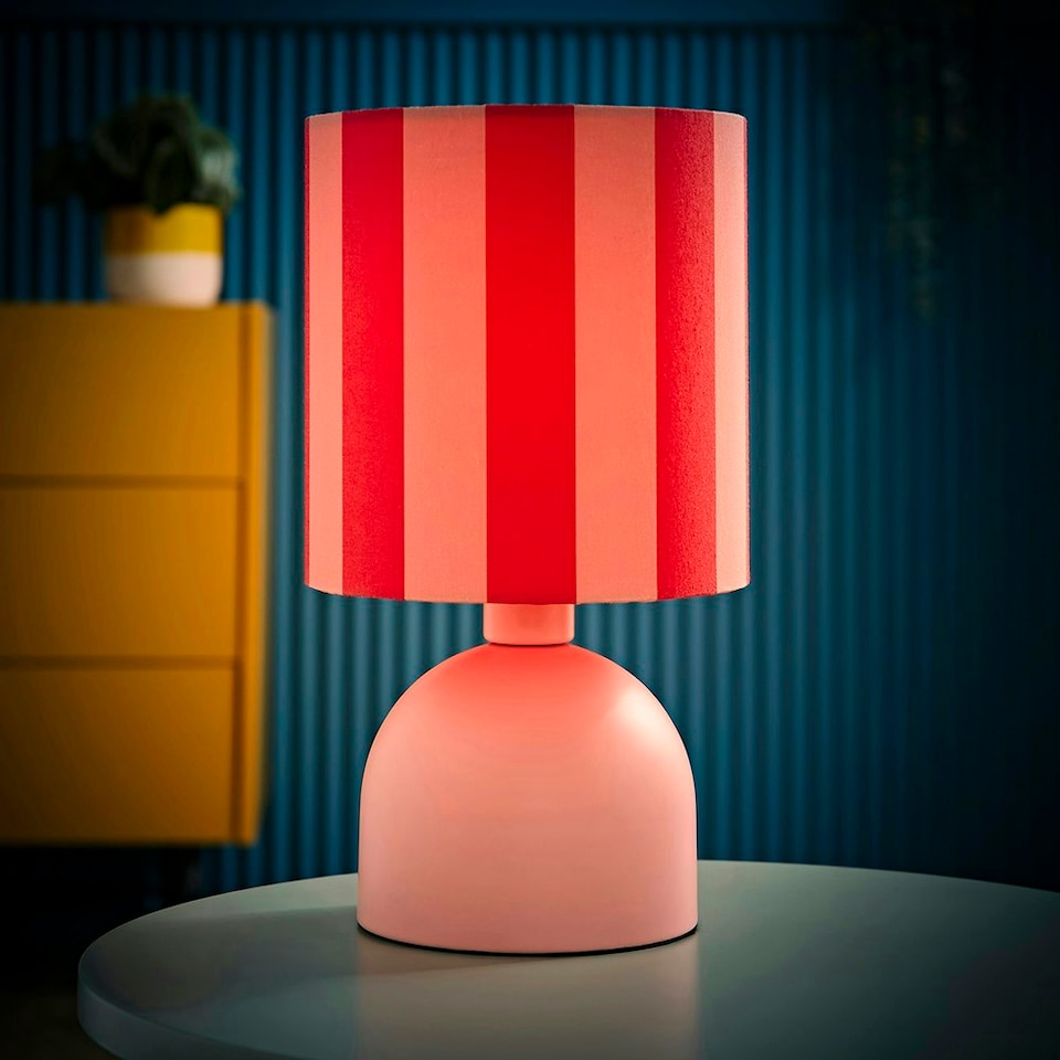 image 1 of ValueLights Miley Pink Stripes Drum Lamp Shade Pale Pink Table Lamp Pink
