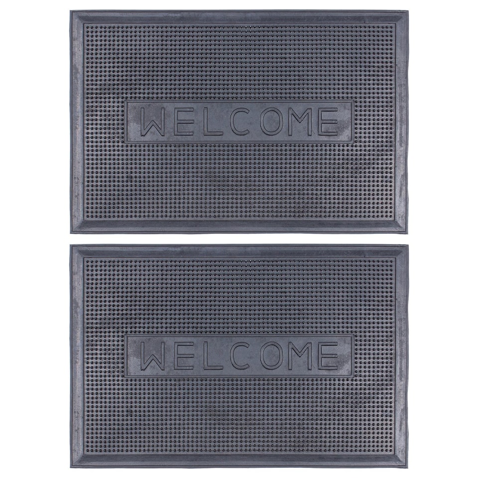 image 1 of Nicola Spring 2x Heavy Duty Door Mats - 60 x 40cm - Welcome - Rubber Indoor Outdoor Floor Mat Dirt Trapper Rug Non Slip Doormat