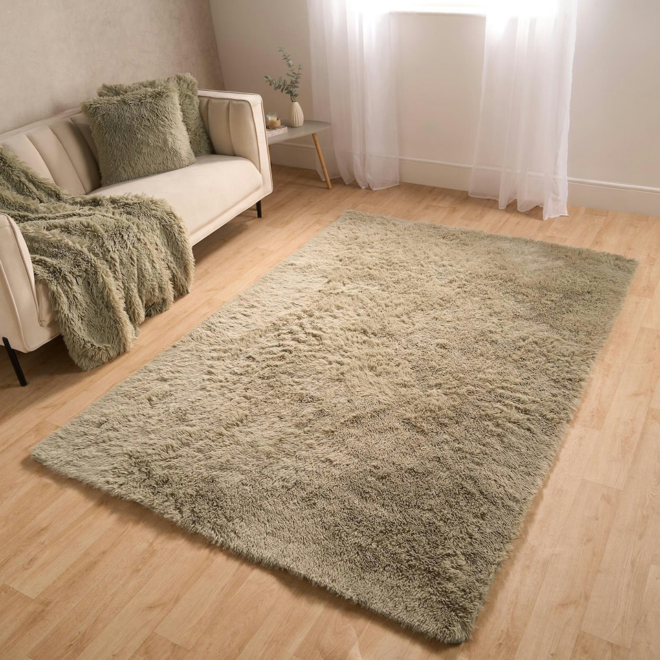 image 1 of OHS Fluffy Anti-Slip Plain Shaggy Floor Mat Rug , 80x150cm - Sage Green | Sage Green | 80x150cm