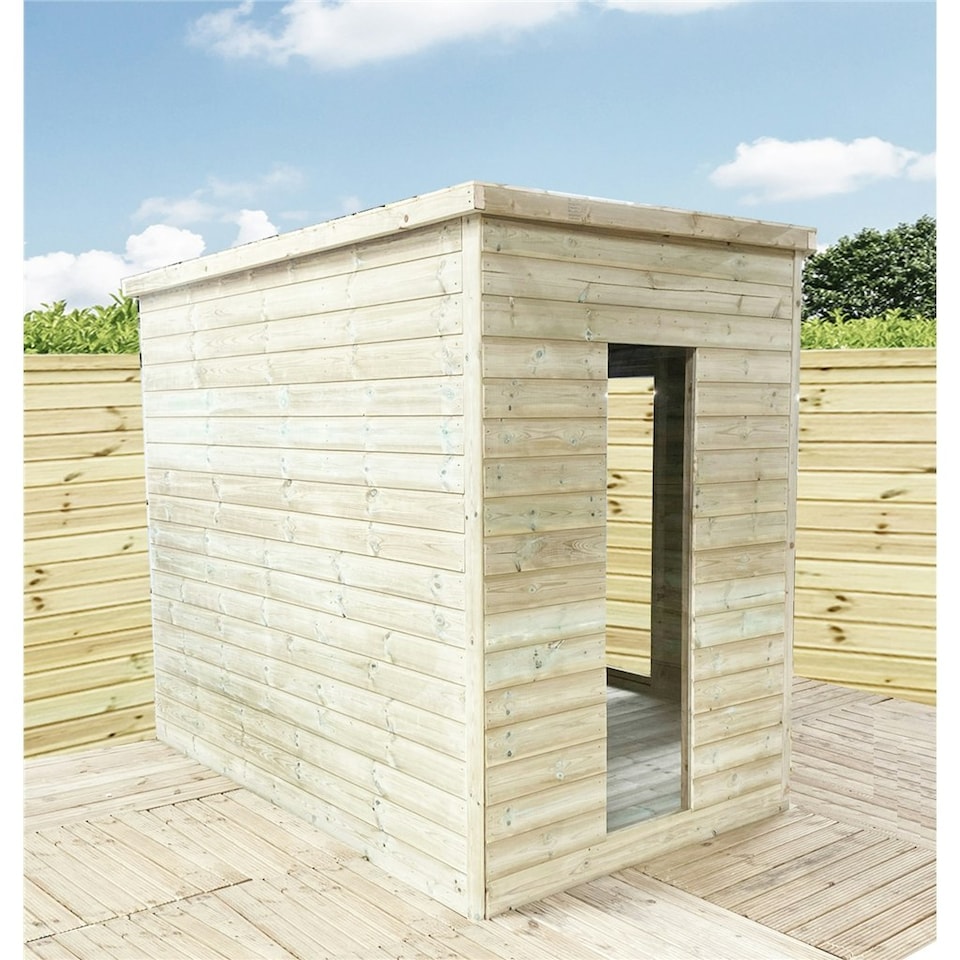 image 1 of 9 x 9 Corner Pressure Treated T&G Pent Summerhouse + Safety Toughened Glass + Euro Lock with Key (9' x 9' / 9ft x 9ft) (9x9)