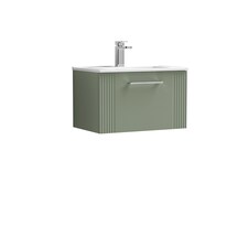 Balterley Partial Fluted 1 Drawer Wall Hung Vanity Unit with 1 Tap Hole Minimalist Basin | Green | Satin Green