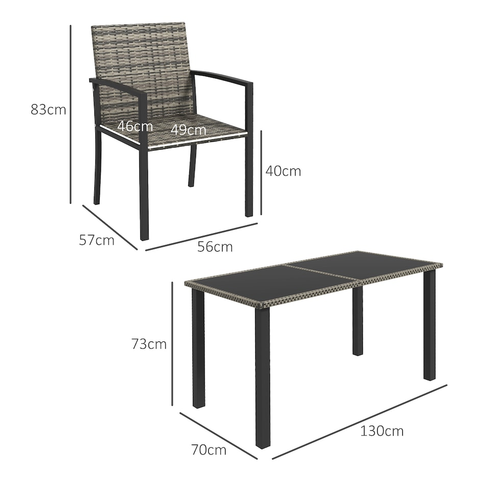 image 1 of Outsunny Rattan Garden Furniture for 4, Dining Table and Chairs, Mixed Grey | Grey