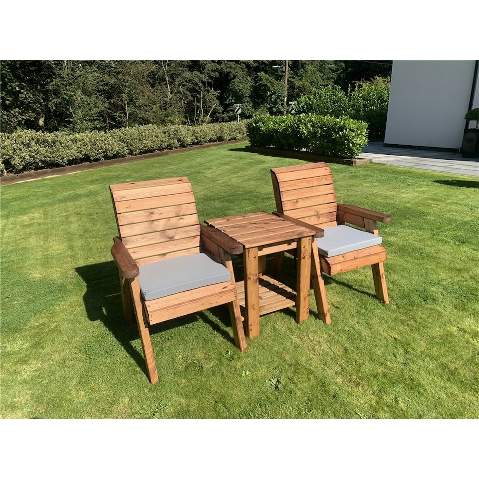 image 1 of Deluxe 2 Chair & Table Outdoor Set With 2 x Chair Cushion Grey