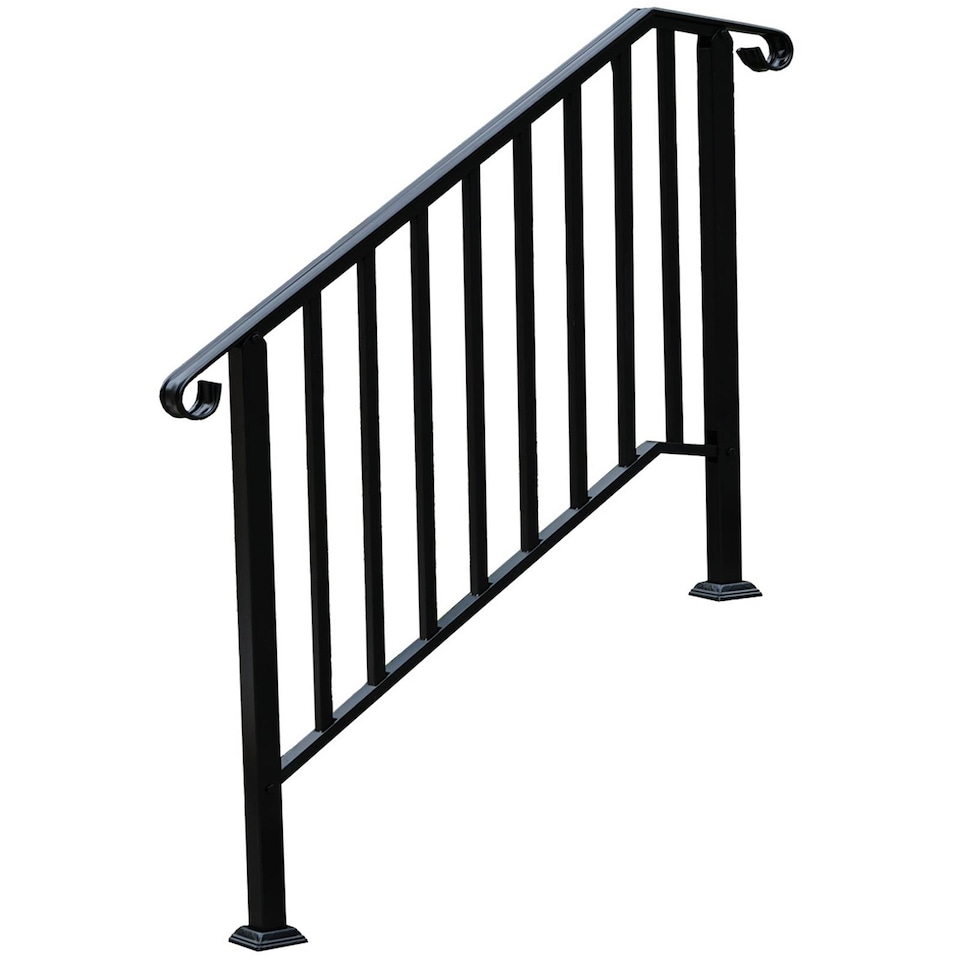 image 1 of Gr8 Garden Outdoor Black Steel Handrail 3 Steps Garden Stairs Safety Grab Bannister Rail