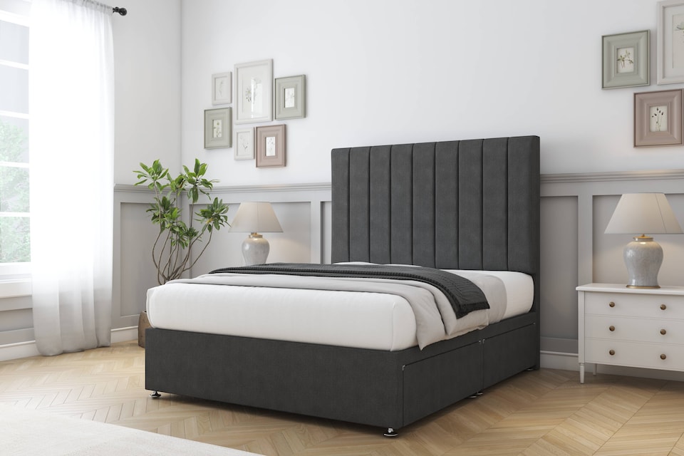 image 1 of Sloomy Kansas Graphite Dumfries Divan Bed Base 2 Drawers Foot-End With 26 Inch Strutted Headboard | Grey | Graphite | Double | 1