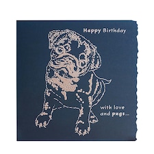 Deckled Edge Colour Block Animal Greetings Card - Happy Birthday - Pug (Navy) - One Size