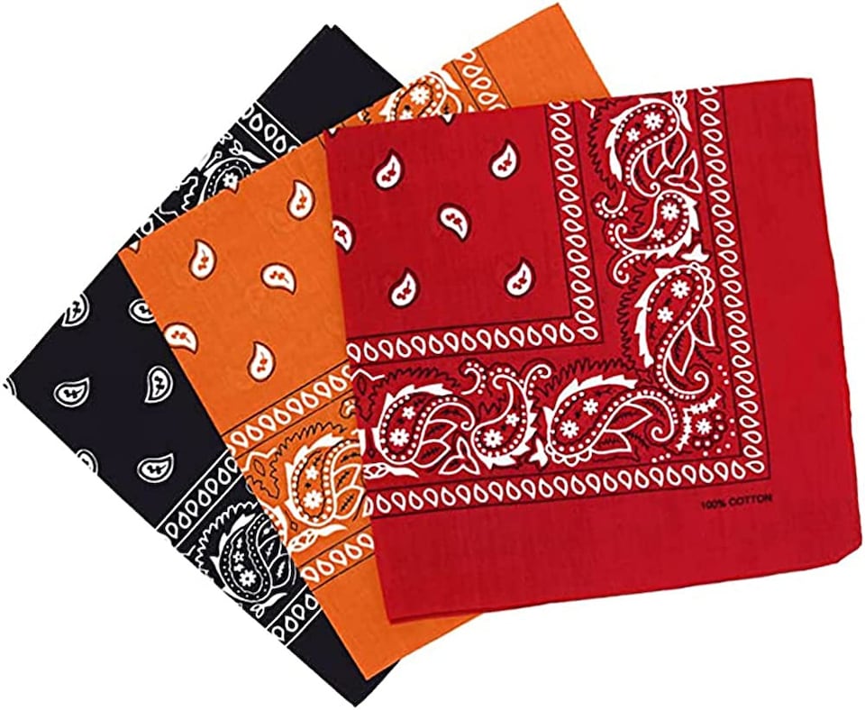 KAV 55x55cm Set of 3 Bandanas face mask Assorted Paisley Bandana - Head Wrap Scarf Wristband for Outdoor Sports, Hiking, Cycling (Black, Orange, Red)