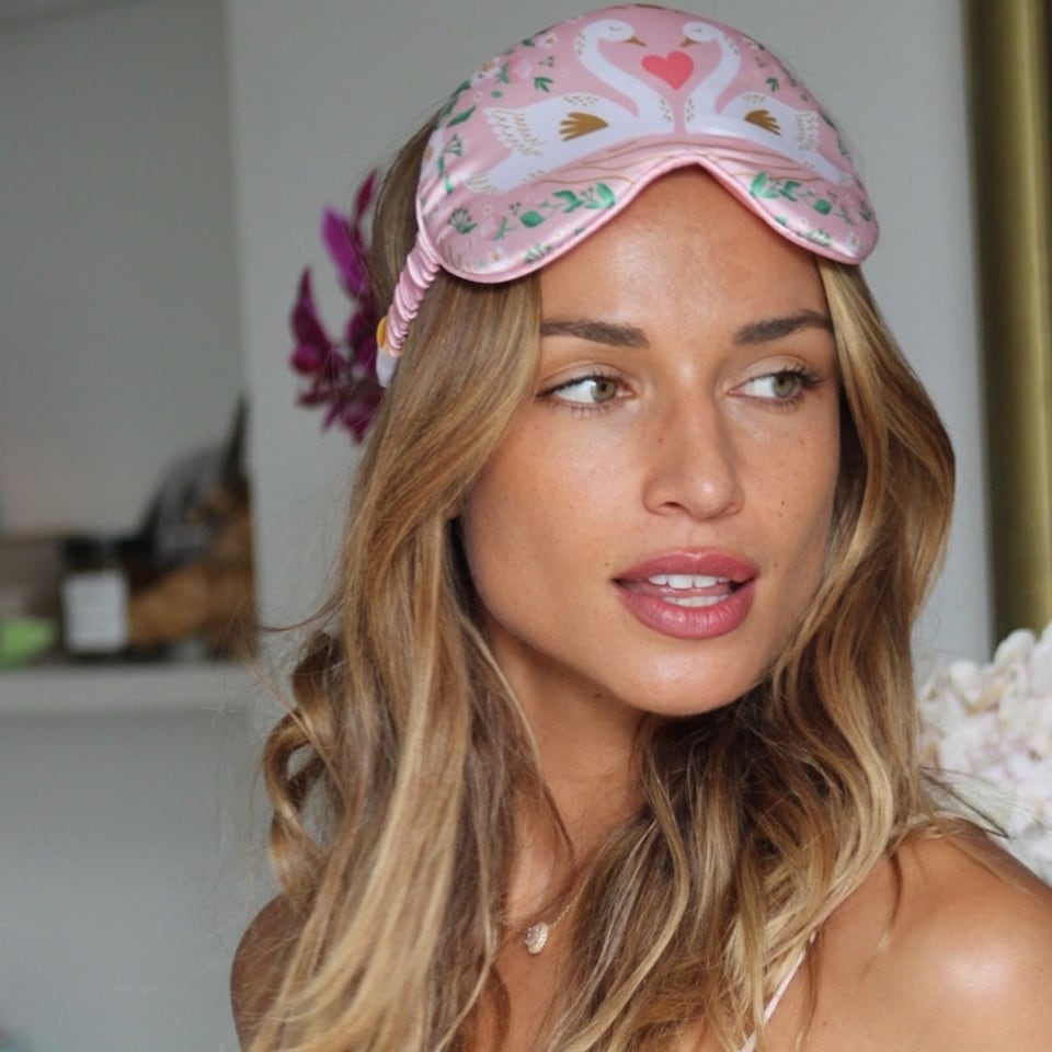 image 1 of SMUG Cloud Padded Satin Sleep Mask - Swans Print