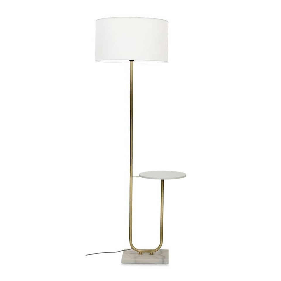 image 1 of ValueLights Tavel Brushed Gold Floor Lamp White Shade